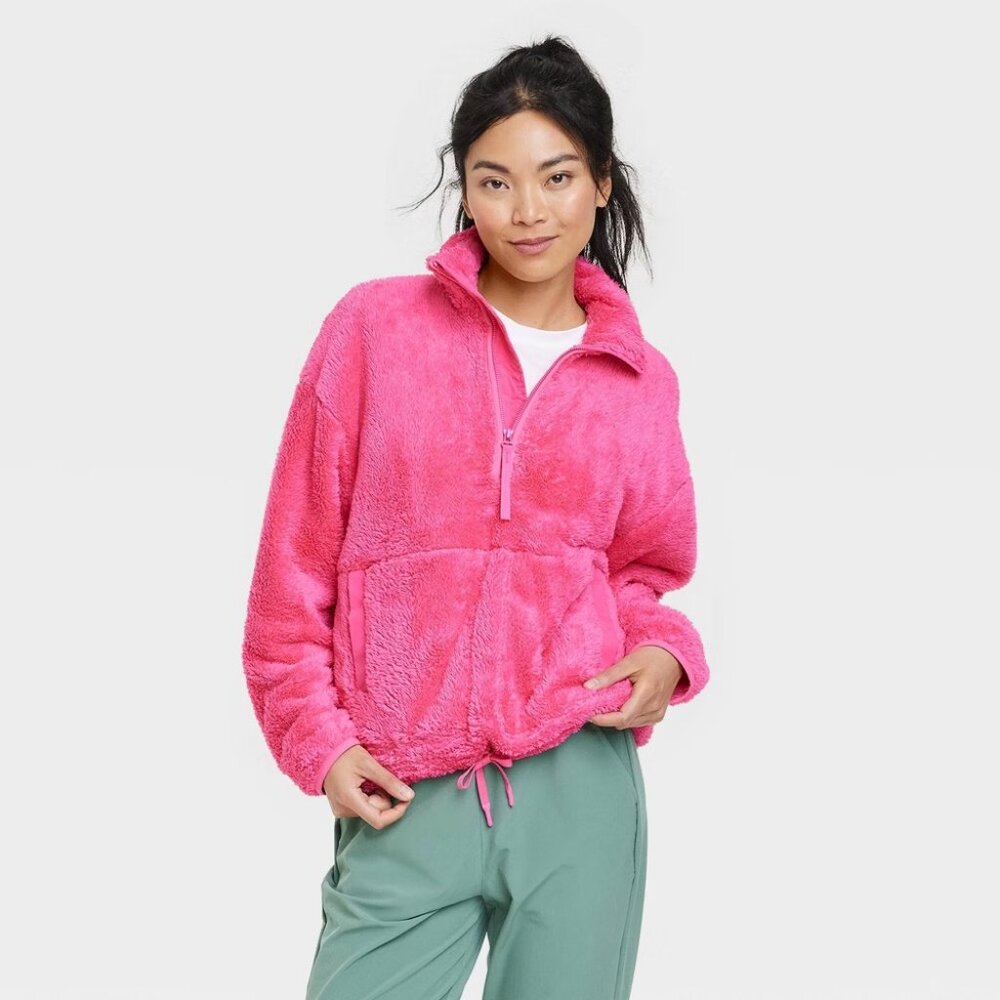 New! Women's High Pile Fleece 1/2 Zip Pull Over - All in Motion - Vibrant Pink S